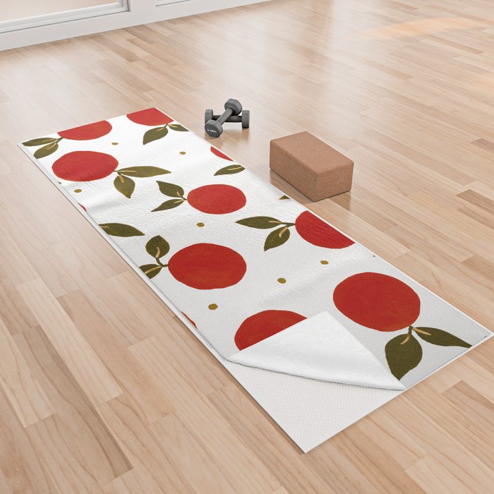 Tangerine pattern - red and olive Yoga Towel