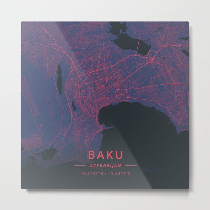 Baku, Azerbaijan - Neon Metal Print