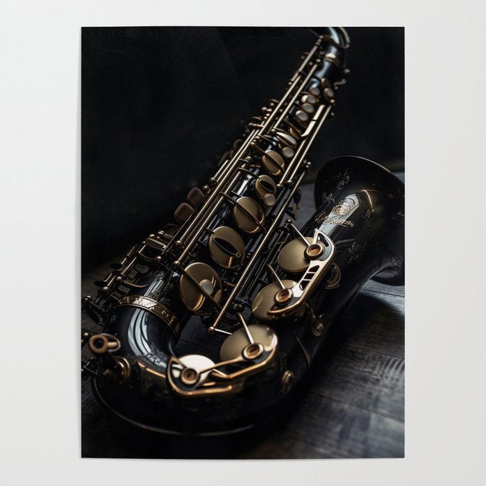 Darkhaven Black Nickel Saxophone Poster