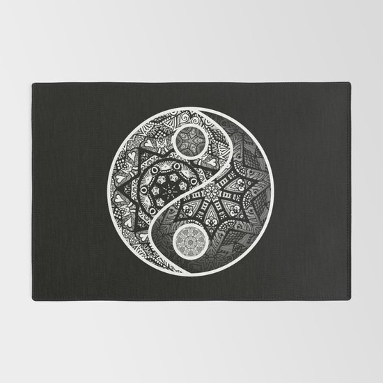 Yin Yang Zentangle Rug By Wealie Society6, Yin Yang Rug Black And White Drawings