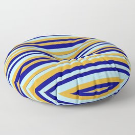 [ Thumbnail: Powder Blue, Goldenrod, and Blue Colored Striped Pattern Floor Pillow ]