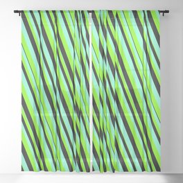 [ Thumbnail: Aquamarine, Green & Black Colored Lines/Stripes Pattern Sheer Curtain ]