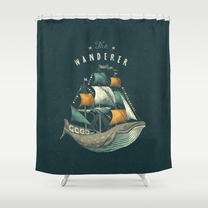 Whale | Petrol Grey Shower Curtain