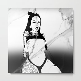 Spit Fire Metal Print | Vector, Marble, Digital, Pattern, Tattoo, Creep, Boobs, Nsfw, Drawing, Black And White 