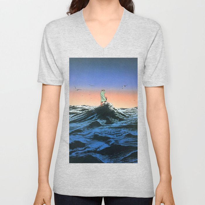 surrealism guy billout kunci bawah laut V Neck T Shirt