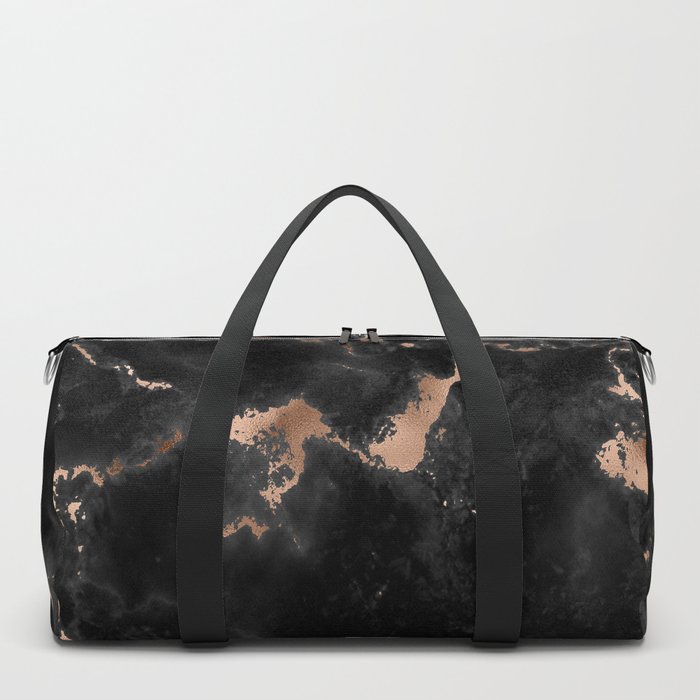 Rose Gold and Black Marble Duffle Bag by kimwilson | Society6