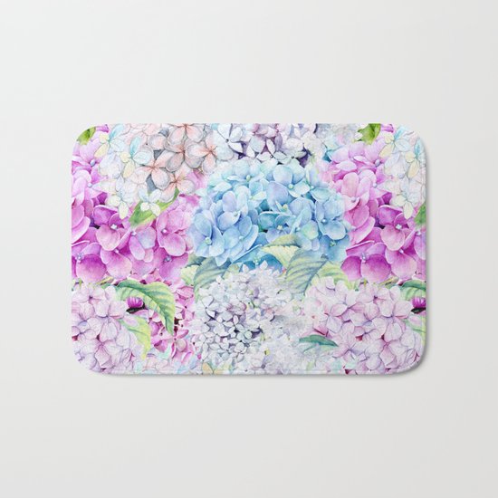 Multicolor Watercolor Hydrangea dream pattern Bath Mat