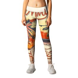 Miami Typography With Palm And Retro Car, Vintage Artwork Leggings