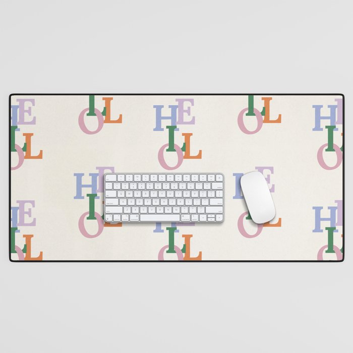 Hello Colorful Welcome Lettering | Pastel Typography Quote Desk Mat