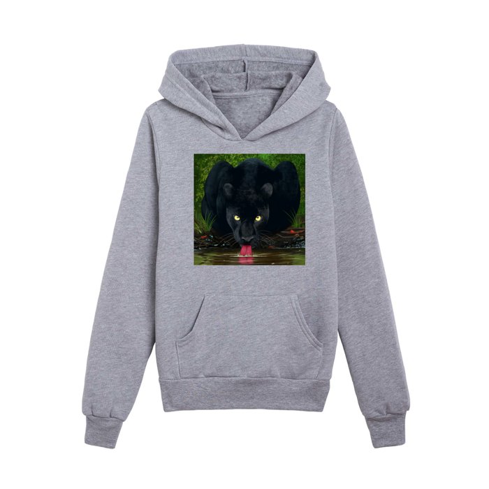 Black Panther Drinking Water Kids Pullover Hoodie