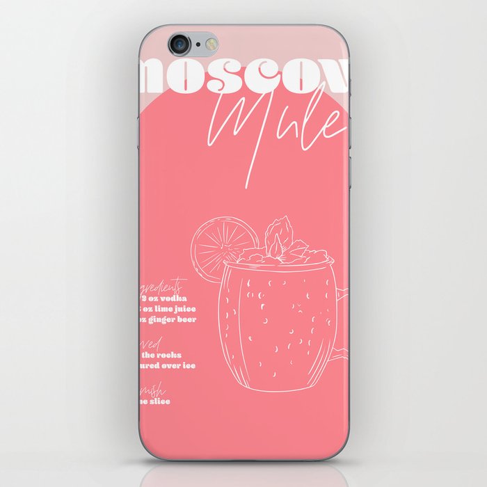 Vintage Retro Inspired Moscow Mule Recipe Pink and Dark Pink iPhone Skin