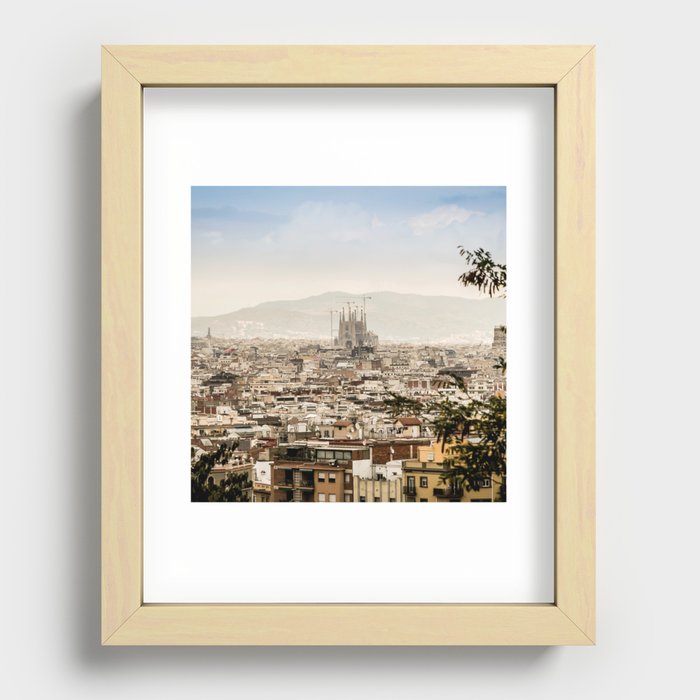 Spain Photography - Overview Over Barcelona Under The Gray Sky Recessed Framed Print