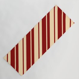 [ Thumbnail: Beige and Dark Red Colored Stripes/Lines Pattern Yoga Mat ]