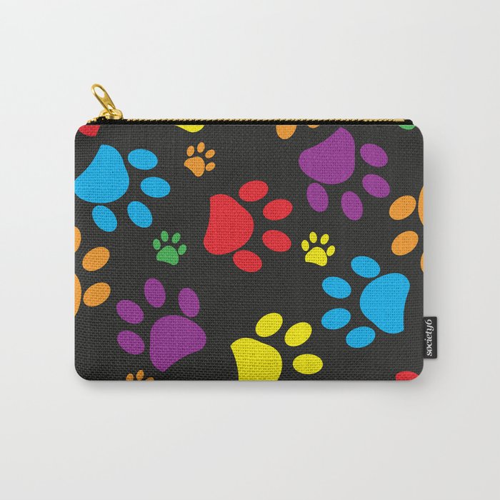 Colorful paw print black background Carry-All Pouch