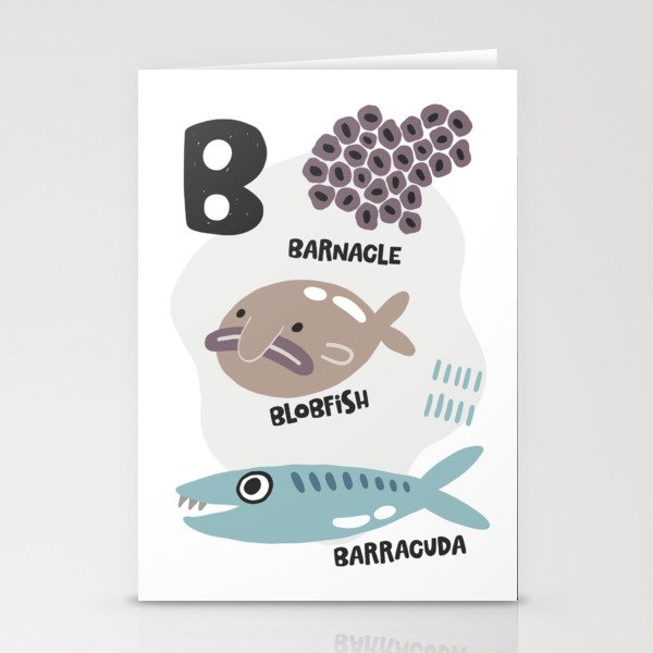 B of barnacle blobfish and barracuda Stationery Cards