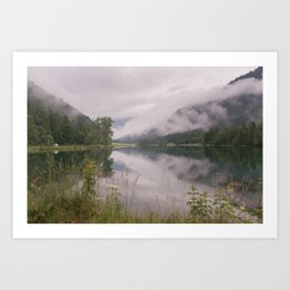 Camping with a view of Pillersee | Misty mountains in Tyrol |  Breathtaking mountain lake in Austria Art Print