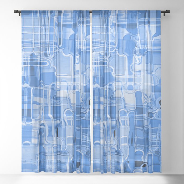 Modern Abstract Digital Paint Strokes in Cobalt Blue Sheer Curtain
