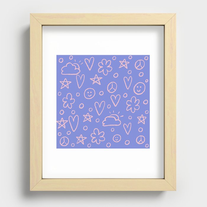 Girly Whiteboard Doodles - purple blue and light pink Recessed Framed Print