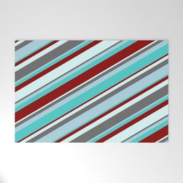 [ Thumbnail: Eyecatching Dim Grey, Light Blue, Turquoise, Dark Red, and Light Cyan Colored Lines Pattern Welcome Mat ]