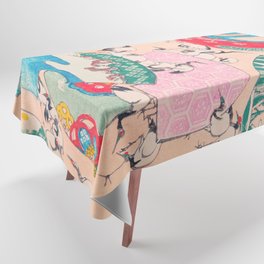 Cranes Animal Print Vintage Japanese Retro Pattern Tablecloth