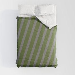 [ Thumbnail: Dark Olive Green & Gray Colored Stripes Pattern Comforter ]