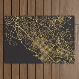BARCELONA SPAIN GOLD ON BLACK CITY MAP Outdoor Rug
