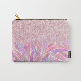 Girly pink artsy floral pink glitter Carry-All Pouch
