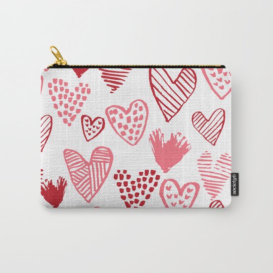 Hearts red and white hand drawn minimal modern fun valentines day gifts Carry-All Pouch