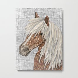 Haflinger Horse Metal Print | Mixed Media, Beige, Ornate, Illustration, Haflinger, Pattern, Drawing, Beauty, Intricate, Horse 