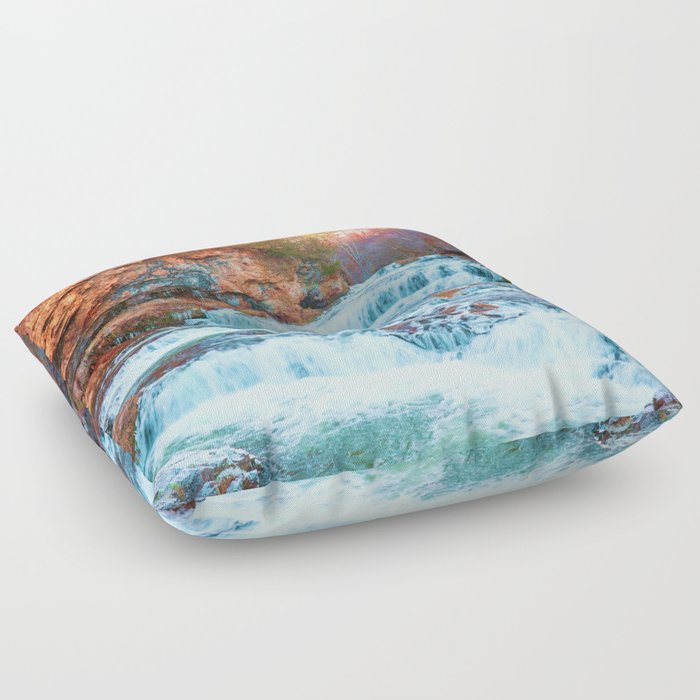 Colorful Waterfall | Long Exposure and Travel Photography Floor Pillow