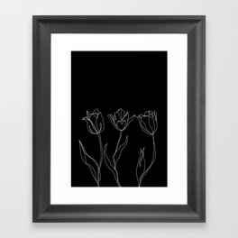 Floral line drawing - Three Tulips Black Framed Art Print