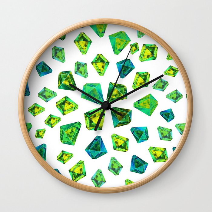 Green beautiful hand drawn gems. Wall Clock