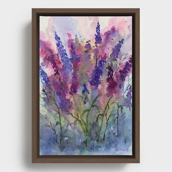 Delphinium Blues, from my original watercolor Framed Canvas