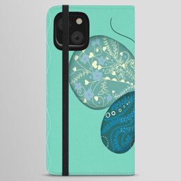 Butterfly Pattern Design Turquoise Floral Illustration  iPhone Wallet Case
