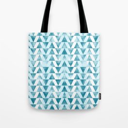 Mid Century Modern Art Geometric Pattern of Teal Blue Triangles Tote Bag