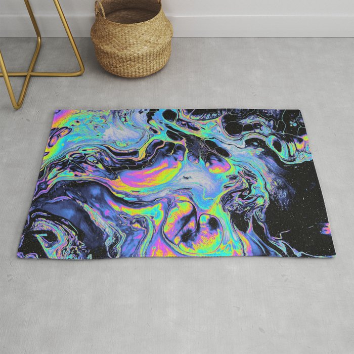 Psychedelic Blacken Multicolored Liquid Marble Pattern - Gift for Melodic Art Lovers Rug
