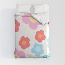 Simple Red Pink Blue Flowers on White Comforter