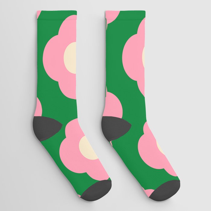 70s Retro Pink & Green Floral Pattern Socks