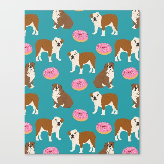 English Bulldog sprinkle pink donuts cute colorful children pets fur baby pet portrait bulldog gifts Canvas Print