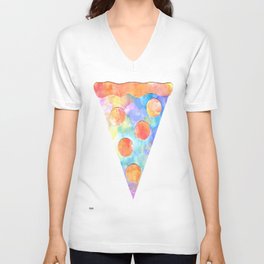 Psychedelic Pizza Party V Neck T Shirt