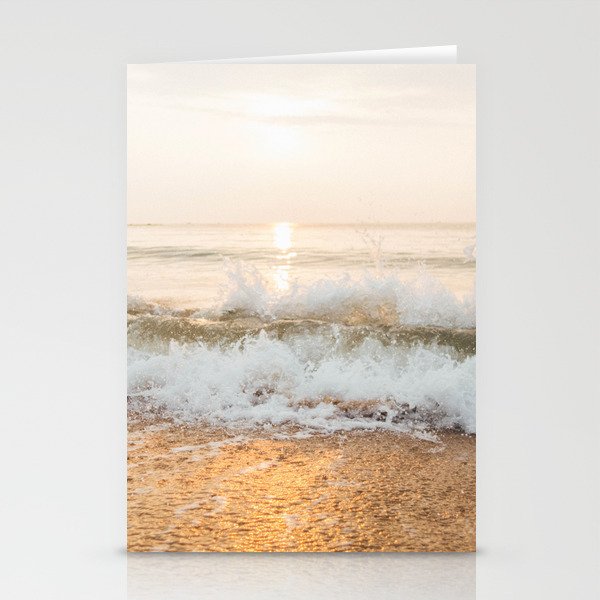 Golden Hour, Sunrise, Sunset, Crashing Waves on Beach Stationery Cards