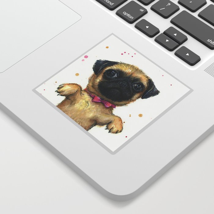 Cute Pug Puppy Dog Watercolor Painting Sticker By Olechka Society6