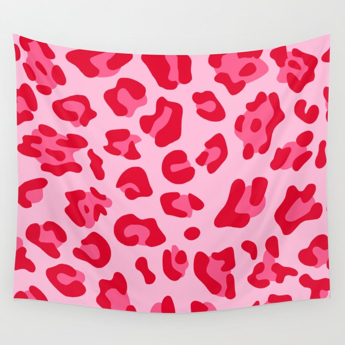 Big Red Strawberry Pink Leopard Spots Wall Tapestry