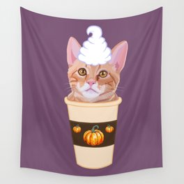 Pumpkin Spice Ginger Cat Coffee Latte Wall Tapestry