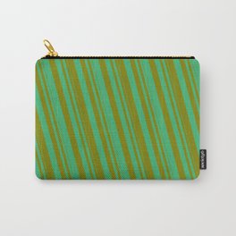 [ Thumbnail: Sea Green & Green Colored Striped/Lined Pattern Carry-All Pouch ]