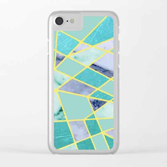 Abstract #439 in Green and Gold Clear iPhone Case