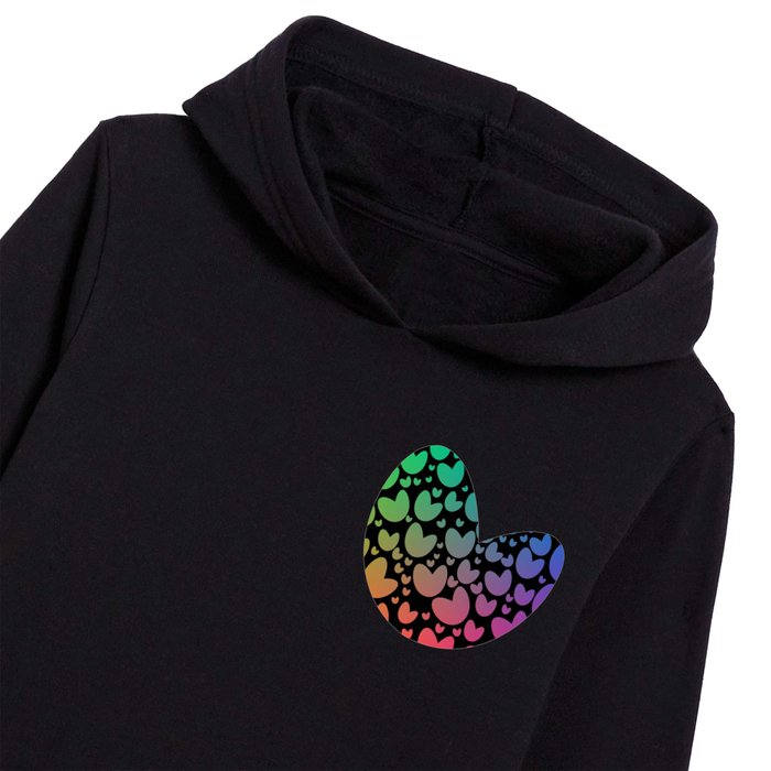 heart pattern- whimsical scattered hearts- rainbow colored gradient on black Kids Pullover Hoodie