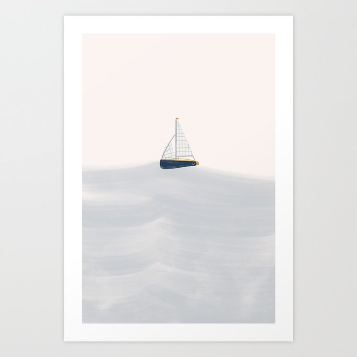 Blue Sailing Boat Art Print