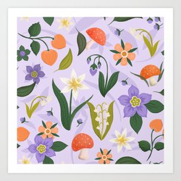 Woodland Wildflowers - Lavender Art Print