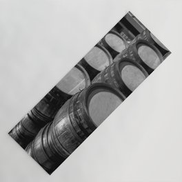 Tuscany wine vineyard oak cask wine barrels stacked in wine cellar black and white photograph - photography - photographs Yoga Mat